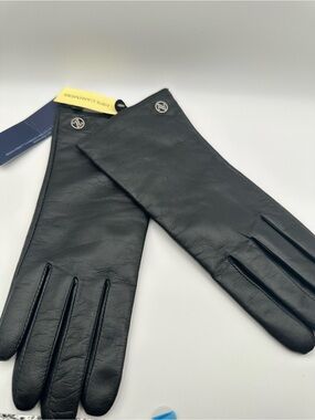 NWT Adrienne Vittadini Grey Genuine Leather Gloves Cashmere Wool Lined